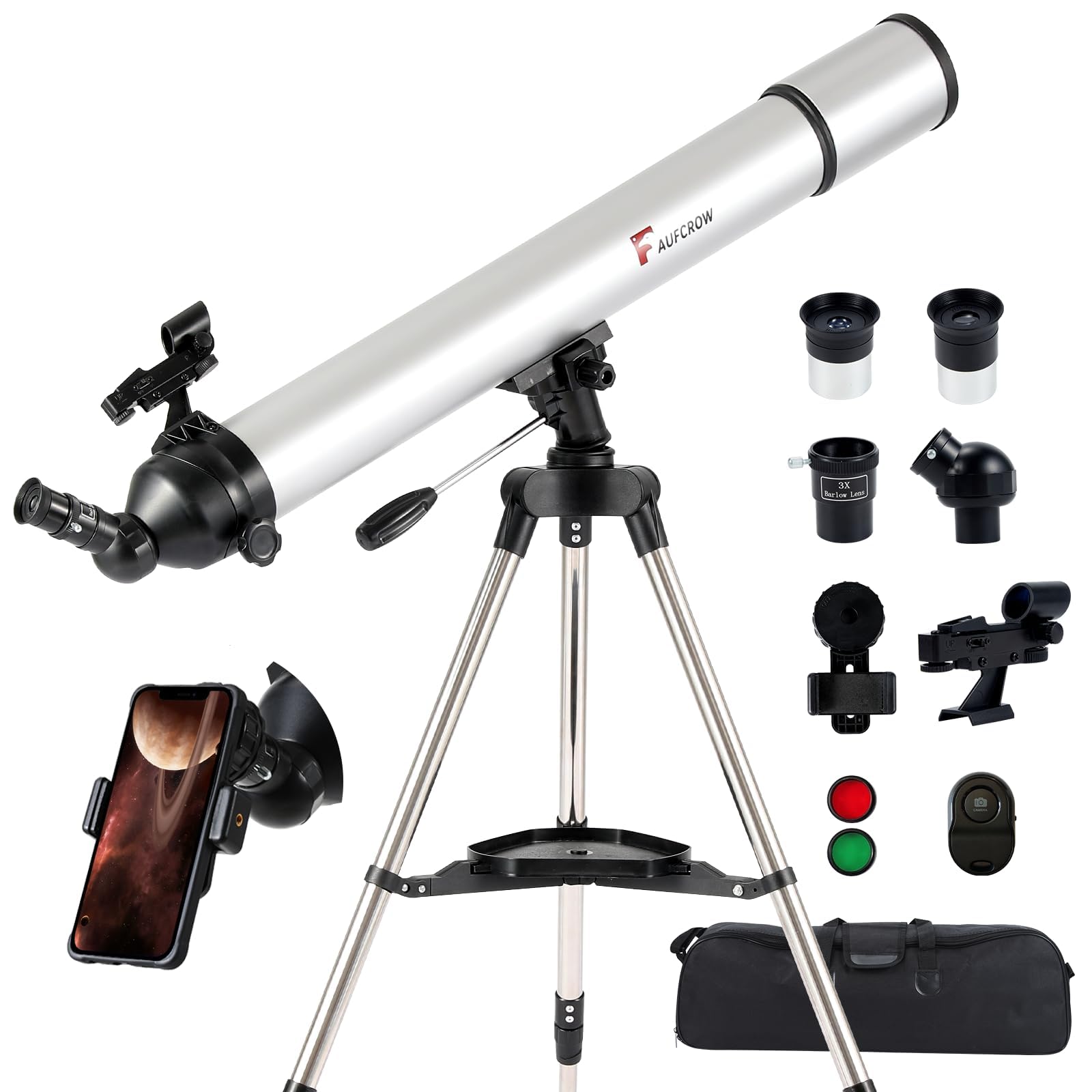 Telescopio per adulti Telescopi astronomici ad alta potenza con apertura da 80 mm con lunghezza focale di 900 mm 270X Telescopio rifrattore professionale treppiede in acciaio inossidabile