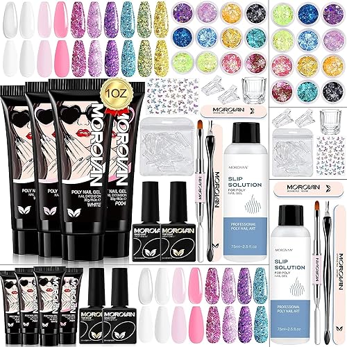 Morovan Poly Gel Nail Kit: 1 OZ Poly Nail Gel Kit 4 Colors Large Capactiy Poly Nail Extension Gel Kit - All In One Poly Gel Kits for Beginner with Everything DIY at Home