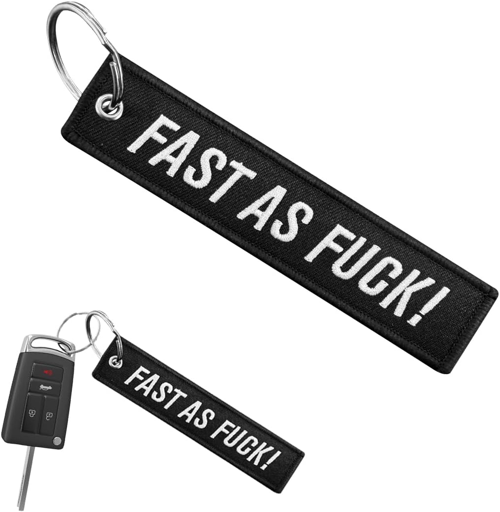 DXNQ Personalized Keychain, Customize Keychain, Embroidery Tag Keychain, Fob Key Ring Accessories for Car Motorcycle Scooter (FAST AS FUCK)