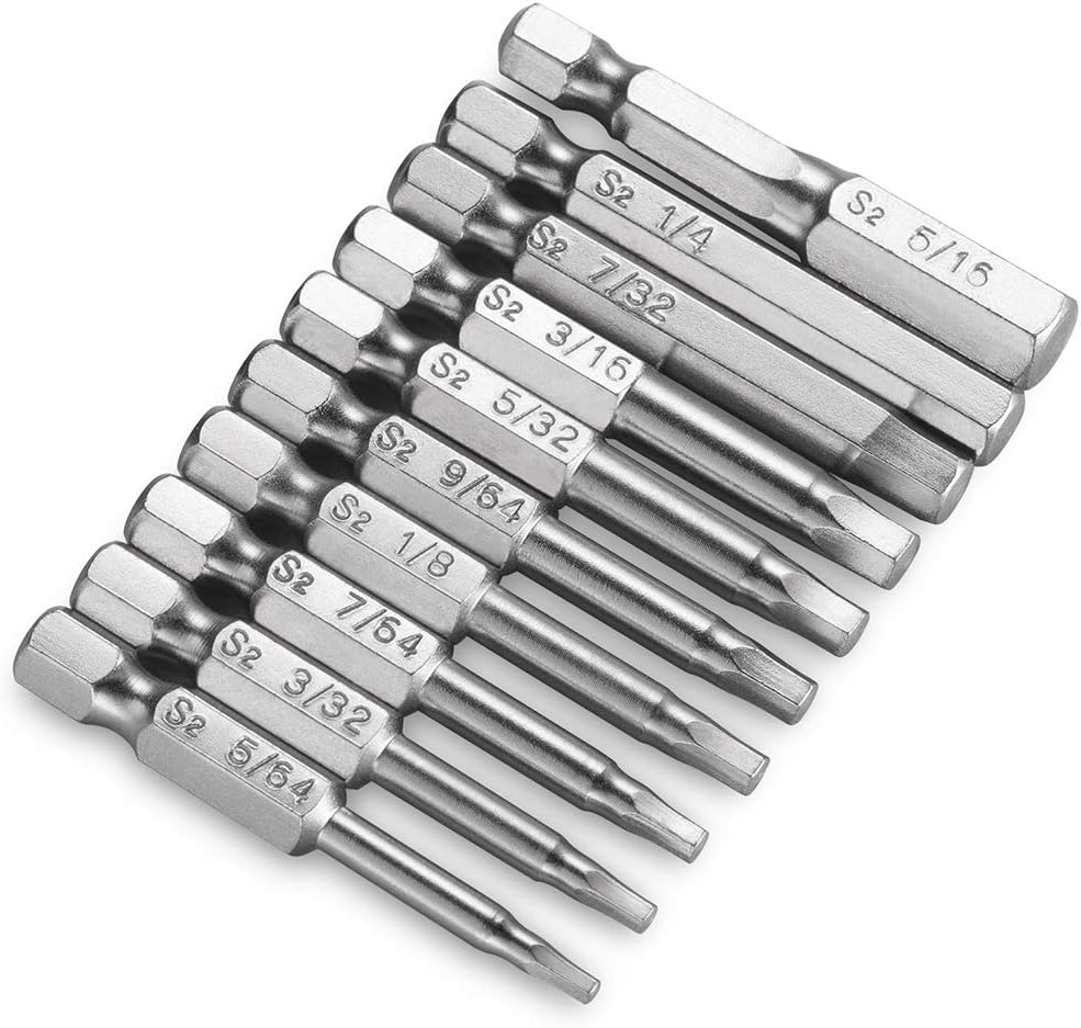 10-Piece Hex Wrench Set, 1/4 Inch Quick Release, Made from Solid S2 Steel with Rust-Resistant Finish, Fits Electric Screwdrivers and Drills