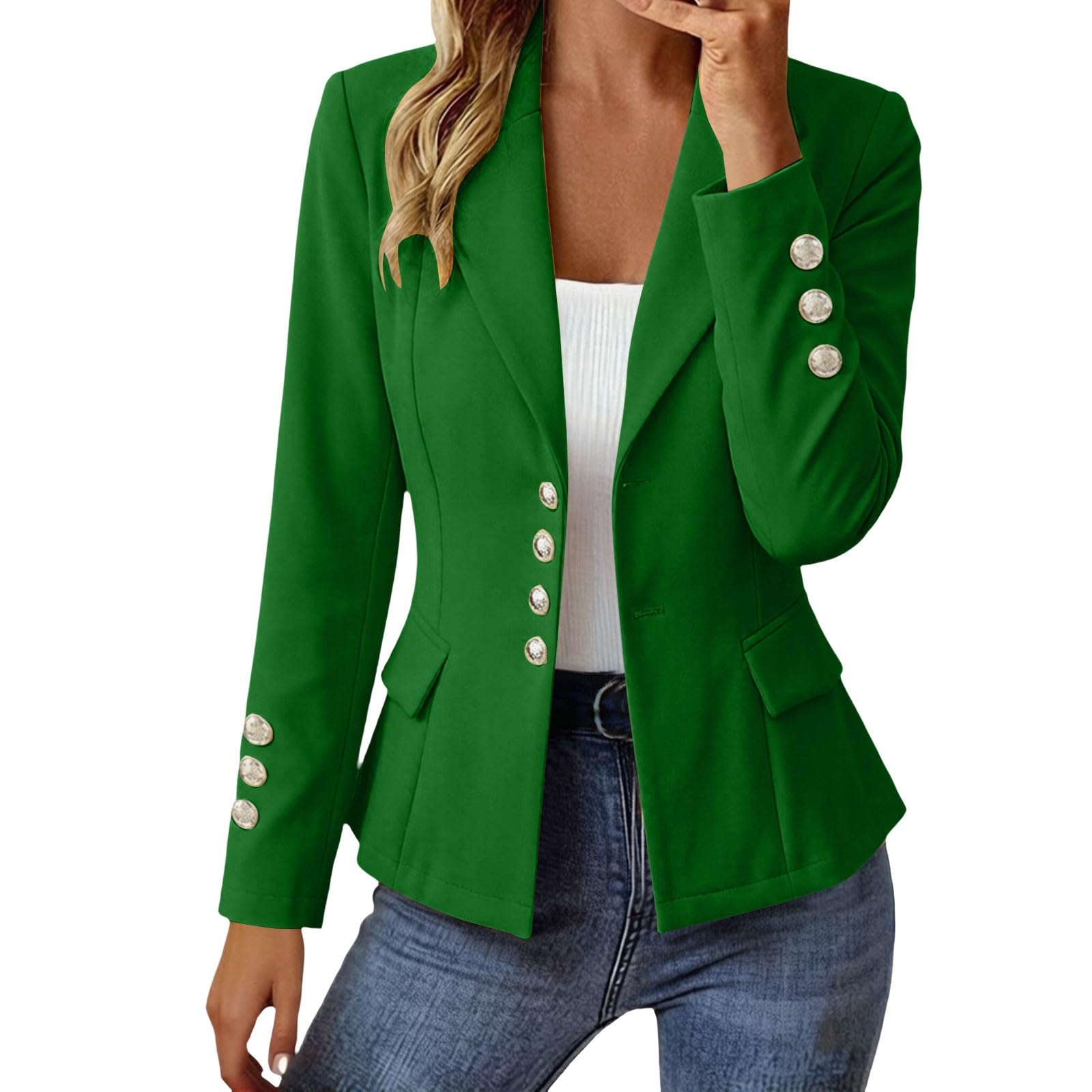 Veste Blazer Femme Chic et Elegant 2026 Oversize Grande Taille Blazers Classique Couleur Unie Bouton Revers Manteau Poches Pratiques pour Bureau et Travail