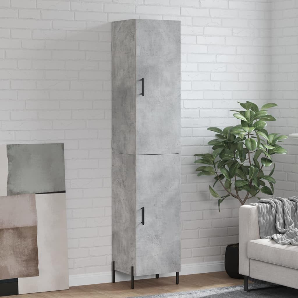 Armadietto alto di alta qualità, grigio cemento, 34,5 x 34 x 180 cm, in legno con piedini in metallo, elegante armadio da soggiorno, spazio portaoggetti, pratica porta, adatto come credenza