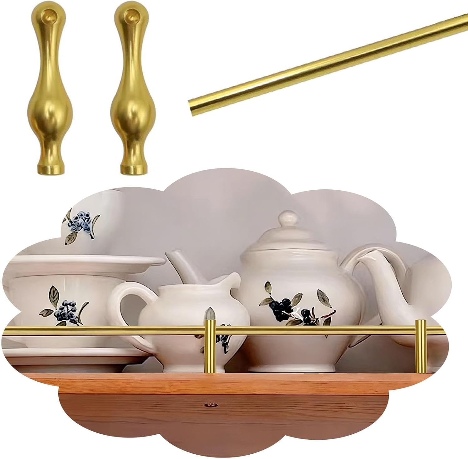 Usknxiu Aluminum Alloy Shelf Guard Rail, Metal Shelf Guard Rail Set for Gallery Shelves, Cabinet & Bookshelf Safety Fence, Decorative Support Rod for Shelves,Gold B,24in/61cm