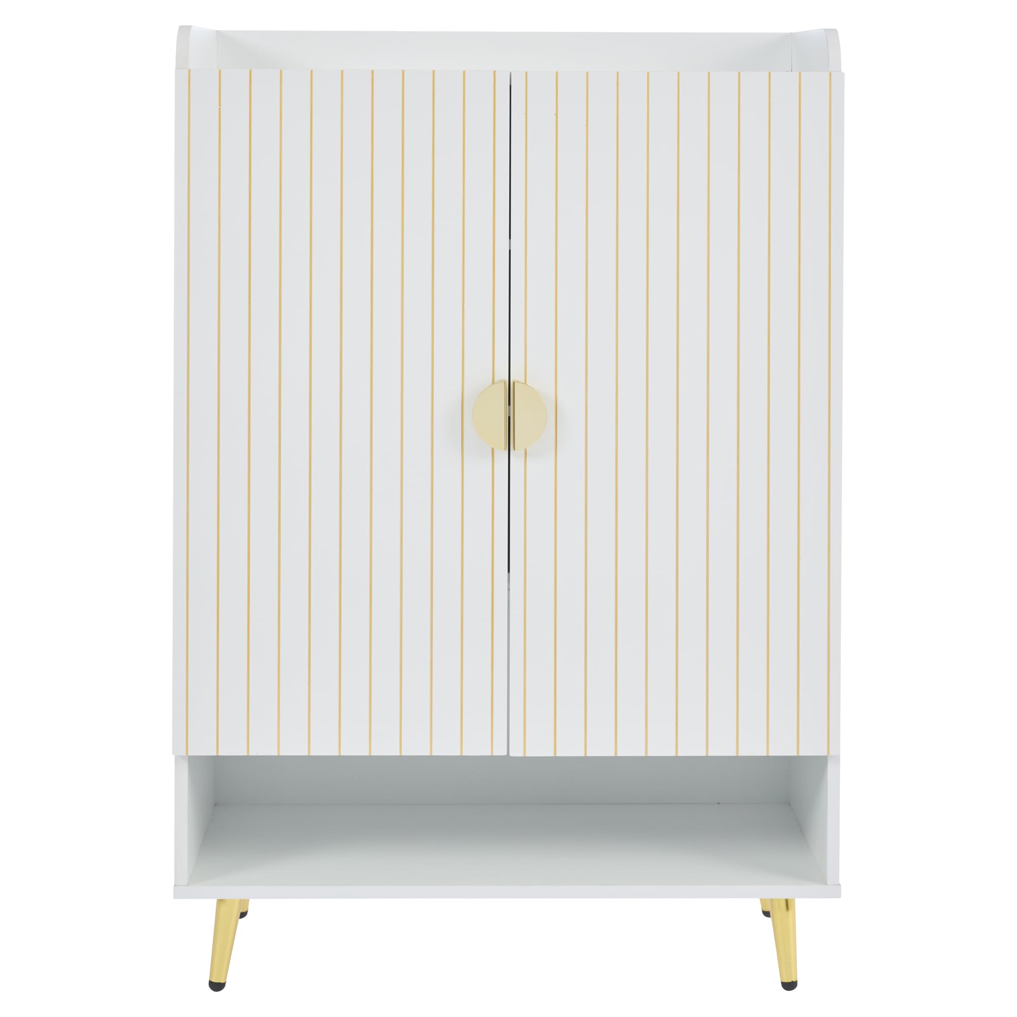 Moderner Paar-Tür-Schuhschrank, MDF, 3-stufiger, weiß, offene untere Schublade, Foyer-Schrank-Speicher-Organisator, 75 * 35 * 110cm, Tragfähigkeit 20KG