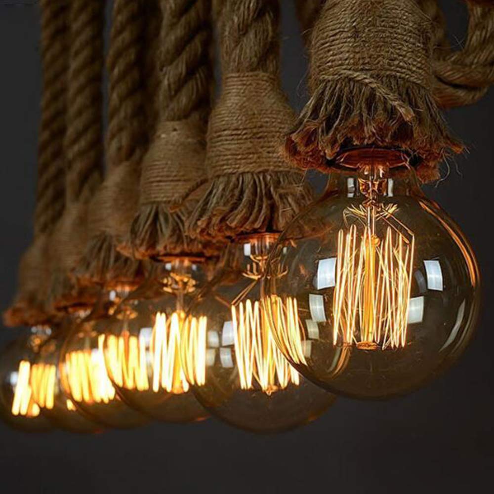 Lampa sufitowa w stylu vintage, z liny konopnej, przemysłowa, wisząca, retro, rustykalny żyrandol do kuchni, salonu, jadalni, loftu, kawiarni E27 ing, bez żarówki, A