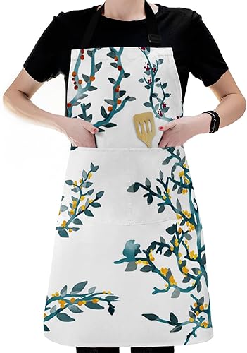 Delantal de chef ajustable, delantal de rama de árbol verde azulado con bolsillos, para hombres y mujeres, delantal de cocina impermeable disponible en Yaxa El Salvador