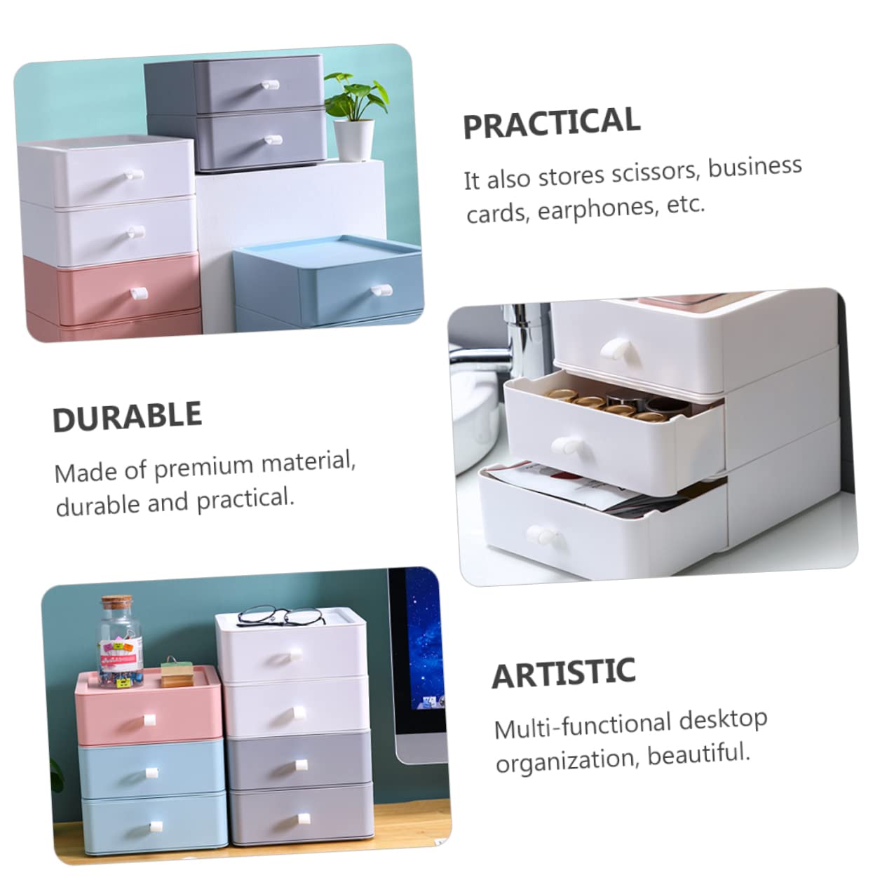 SHINEOFI Cassettiera da Scrivania in Plastica Bianca a Tre Strati Cassetti, Grande Capacità di Archiviazione, Organizer Multifunzionale per Ufficio e Casa