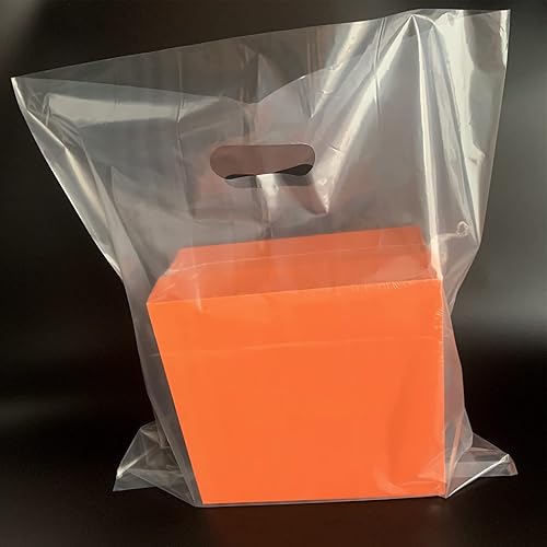 Miniatura 9 de Paquete de 100 bolsas de plástico transparente de 12 x 18 x 2 mil de grosor con asas troqueladas, asas troqueladas, bolsa de plástico brillante