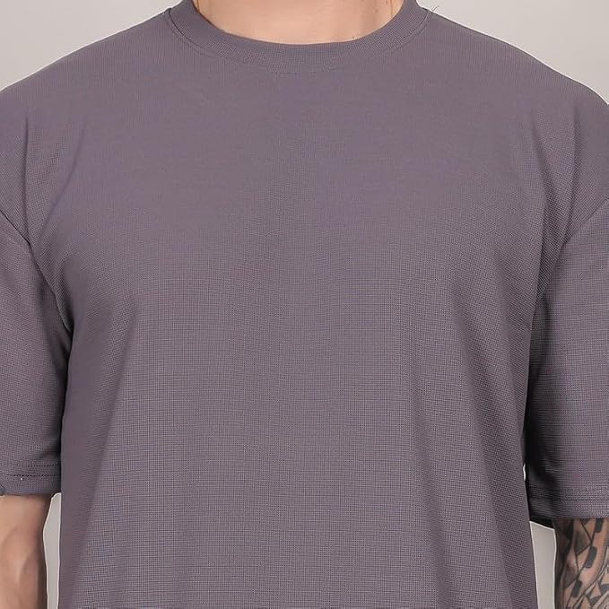 Image of Solid Self Design Oversized Tshirt for Men | Oversize T-Shirts for Men | Men Drop Shoulder Tshirts | Bagy Fit Men Tshirt