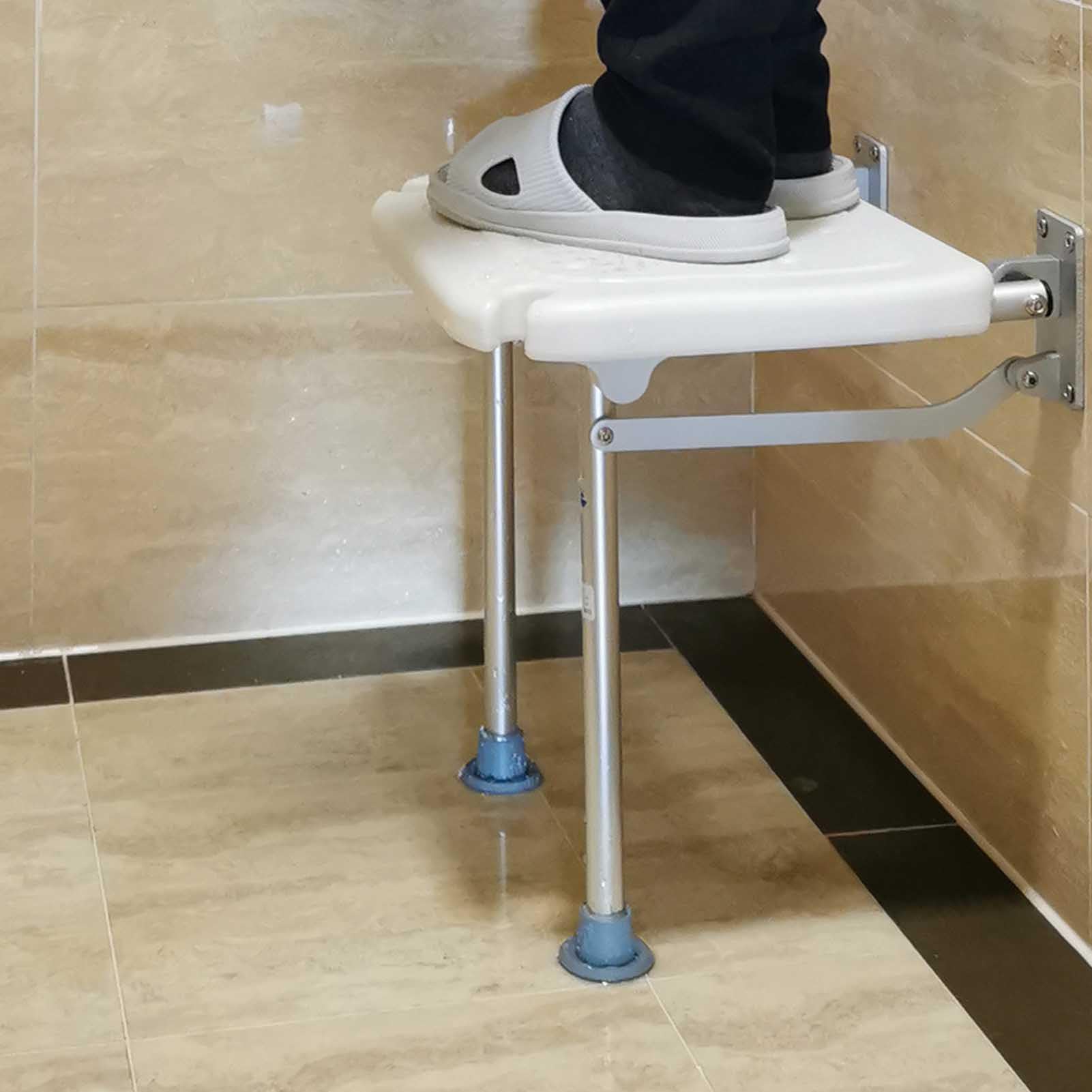 Składane Krzesło Prysznicowe Montowane na ścianie Stabilne Podwójne Podparcie Nóg Antypoślizgowe Szybkoschnąca Wodoodporna Podkładka na Siedzisko Wygodna ławka Wannowa ze Stopu