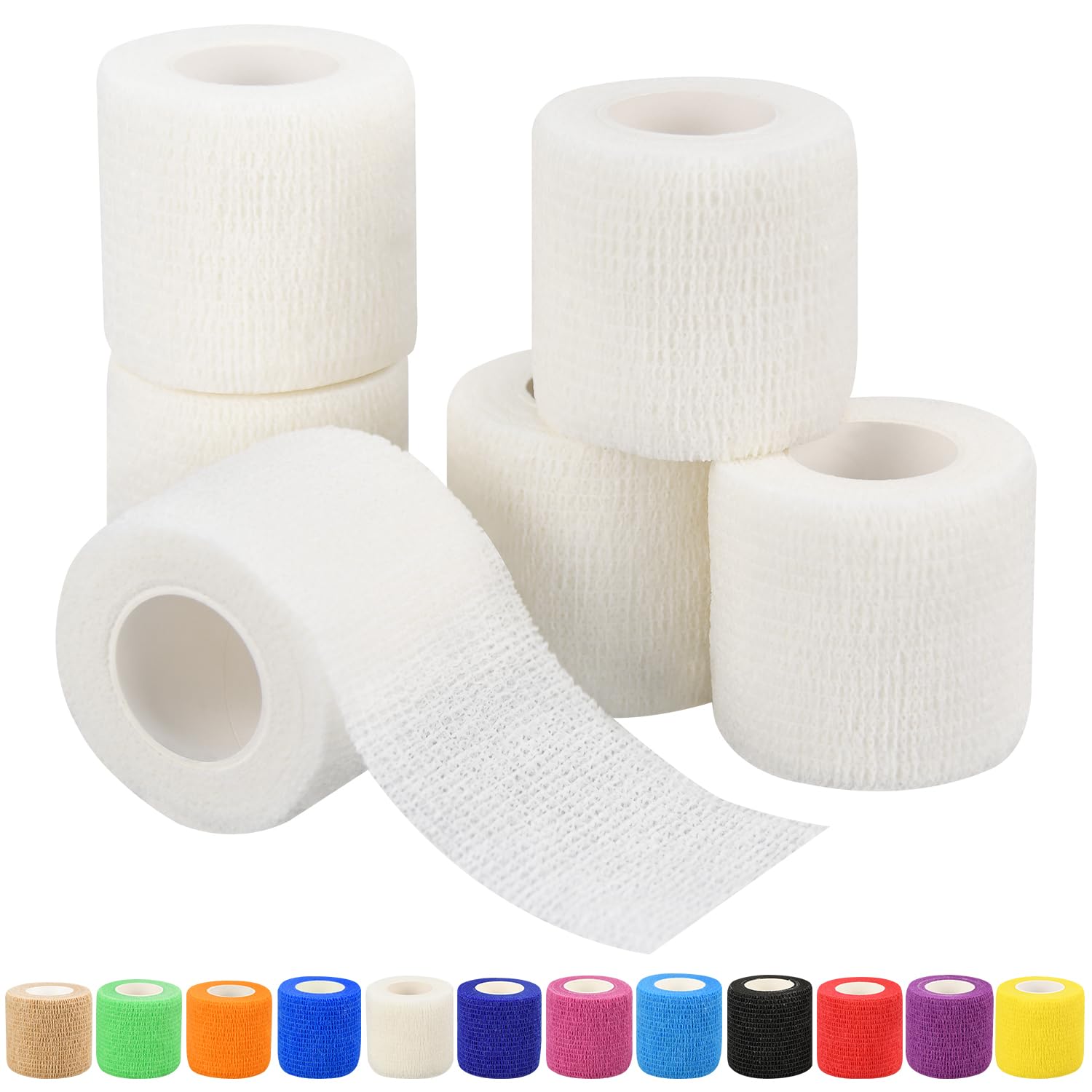 6pcs 2in Self Adhesive Bandage Wraps, Vet Wraps, 12 Colors to Choose, 5 Yard Self Adherent Wraps for Sports, Wrist, Ankle and Swelling