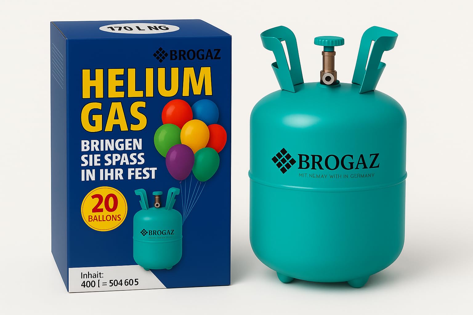 Bombola di Elio per 20 Palloncini - Gas Elio in Ricarica, Facile da Usare, Ideale per Feste e Eventi (Palloncini NON Inclusi)