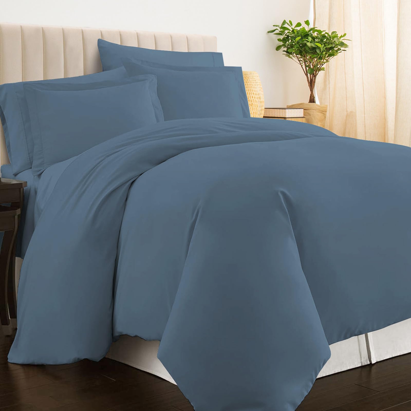 Pizuna 100% Cotton King Size Duvet Cover Sets Dusty Blue, 400 Thread Count Long Staple Cotton King Duvet Cover 230x220cm, Sateen Weave Quilt Cover with Button Closure (Kingsize Duvet Cover Sets) โ image 1