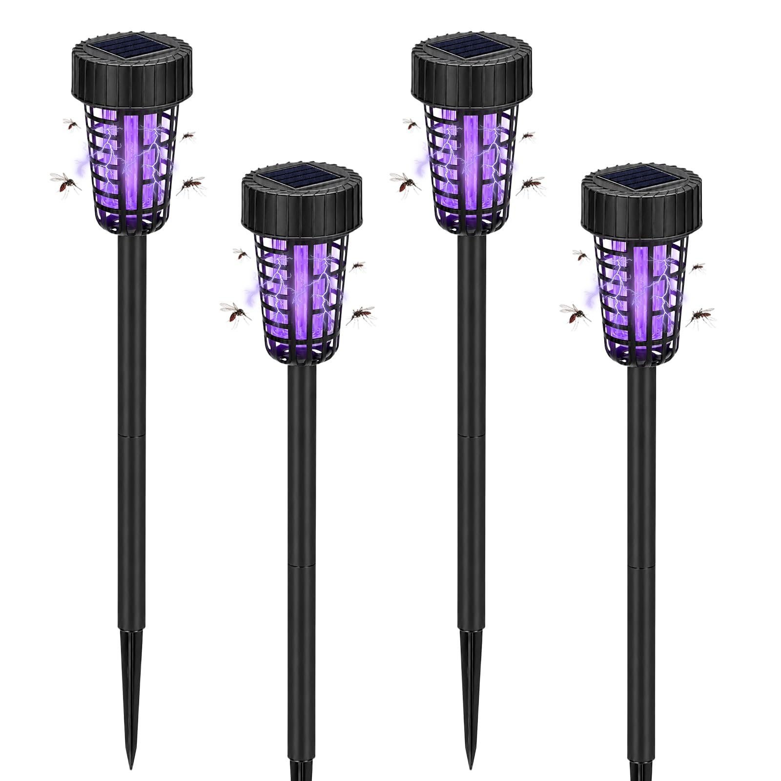 4 Pack Lampe Anti Moustique Solaire,IP65 Etanche Anti Moustique Exterieur,2 en 1 Appareil Anti Moustique UV-lumière et Eéclairage Défense Jardin Extérieur Terrasse Courtyard Trail