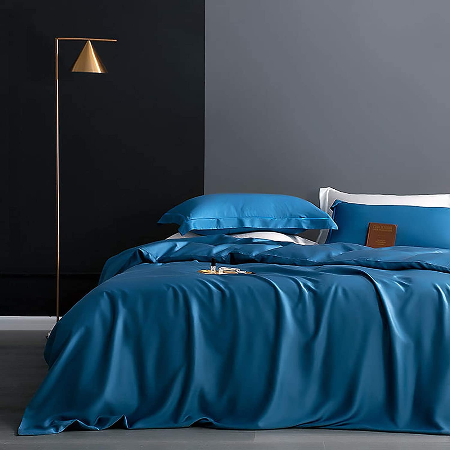 MGEMJMJ Solid Color High Thread Count Sateen Silky Comforter Cover,Egyptian Cotton Duvet Cover,Soft Tencel Quilt Cover Breathable Bedding(Size:200x230cm(79x91inch),Color:Navy)