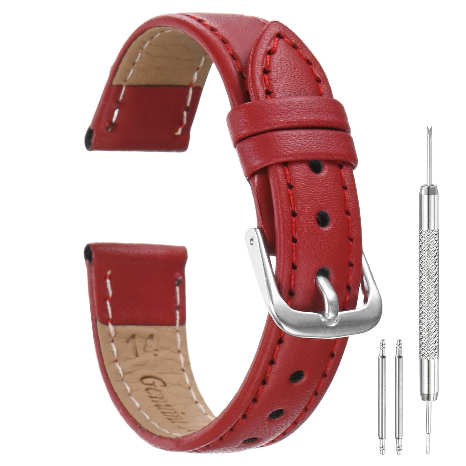QUARKZMAN Bracelet De Monture En Cuir PU 14mm Bracelet De Montre À Libération Rapide En Cuir Bracelet De Remplacement Pour Montre Avec Boucle En Acier Inoxydable Pour Hommes Femmes, Crimson