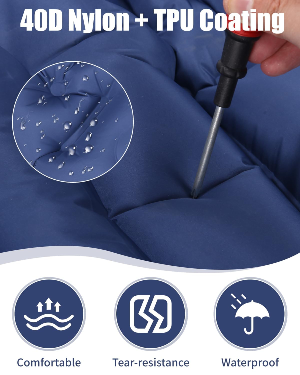 Matelas Camping Gonflable, Matelas Autogonflant avec Oreiller Intégré et Pompe à Pied, Ultraléger Matelas Gonflable 1 Place, Portable Matelas pour Camping, Randonnée, Aventure, Trekking, Bleu