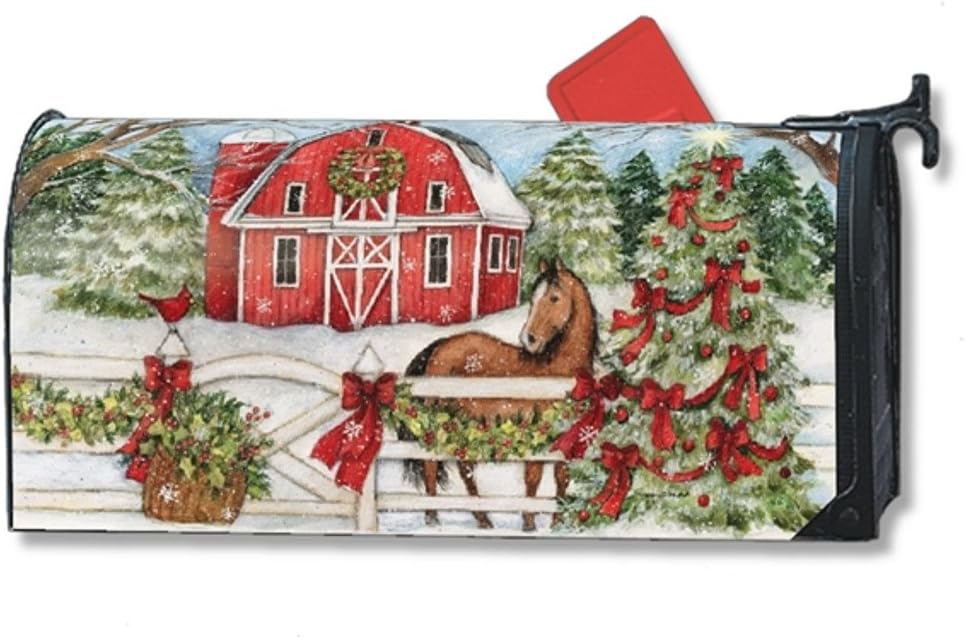 MailWraps Studio M The Original Magnetic Mailbox Cover, Decorative Fits Standard Size 6.5 x 19 Inch Mailbox, Weather Resistant Vinyl, Christmas on The Farm