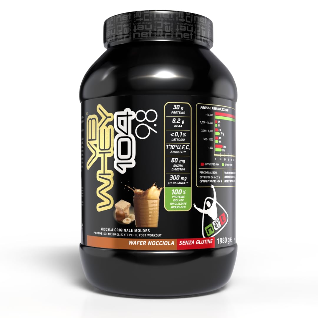 Net Integratori VB WHEY 104 9.8 Optipep - 1980g Wafer Nocciola - Proteine Isolate Idrolizzate per via Enzimatica Con EAA e BCAA - Massimizza Sintesi Proteica Crescita e Mantenimento Muscolare