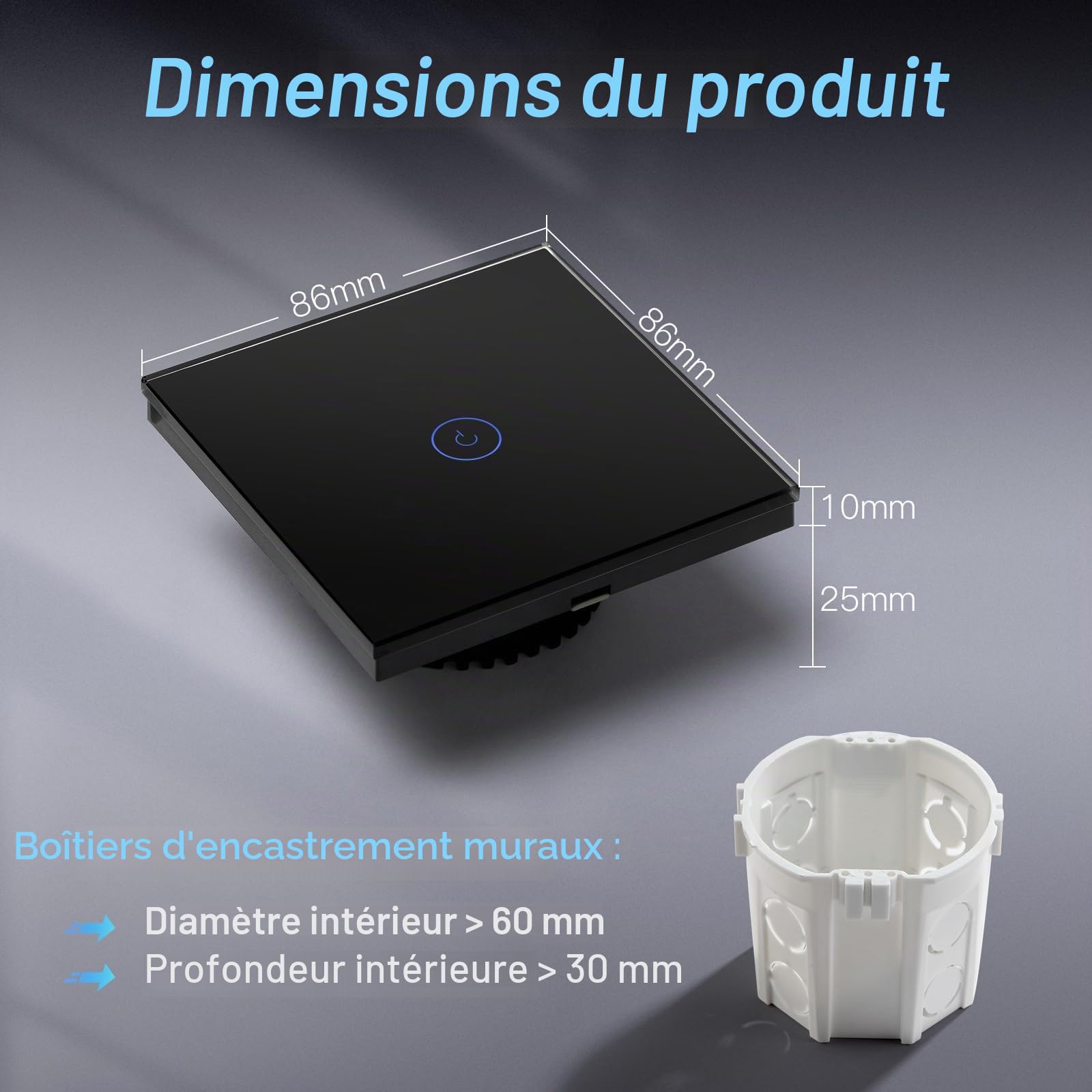 BSEED Interrupteur Connecté WIFI Intelligent 1 Gang 1 Voie Interrupteur Tactile WiFi(Ligne Neutre Requise), Interrupteur de Verre compatible avec Alexa/Google Home, 86mm Noir, 2 Paquets