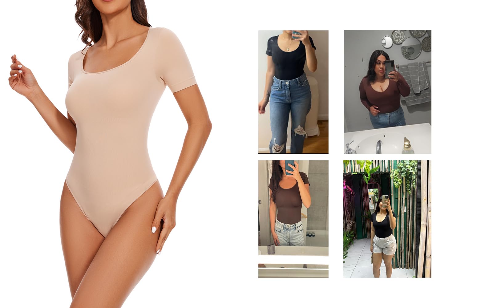 KSKshape Body de manga corta para mujer, con control de abdomen, cuello redondo, moldeador