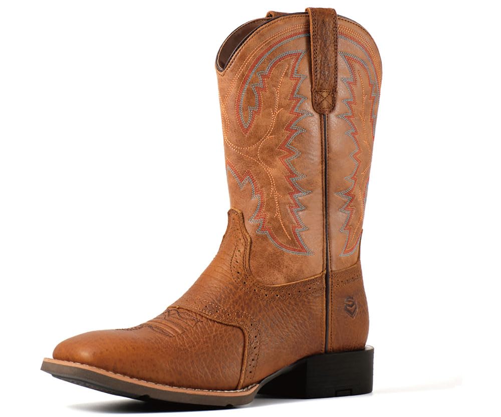 SUREWAY Western Boots For Men - Mens Square Toe Cowboy Boot,Oil/Slip Resistant,Durable Fashionable Classic Pull on 10 Inch Wellington Boots - Soft Toe