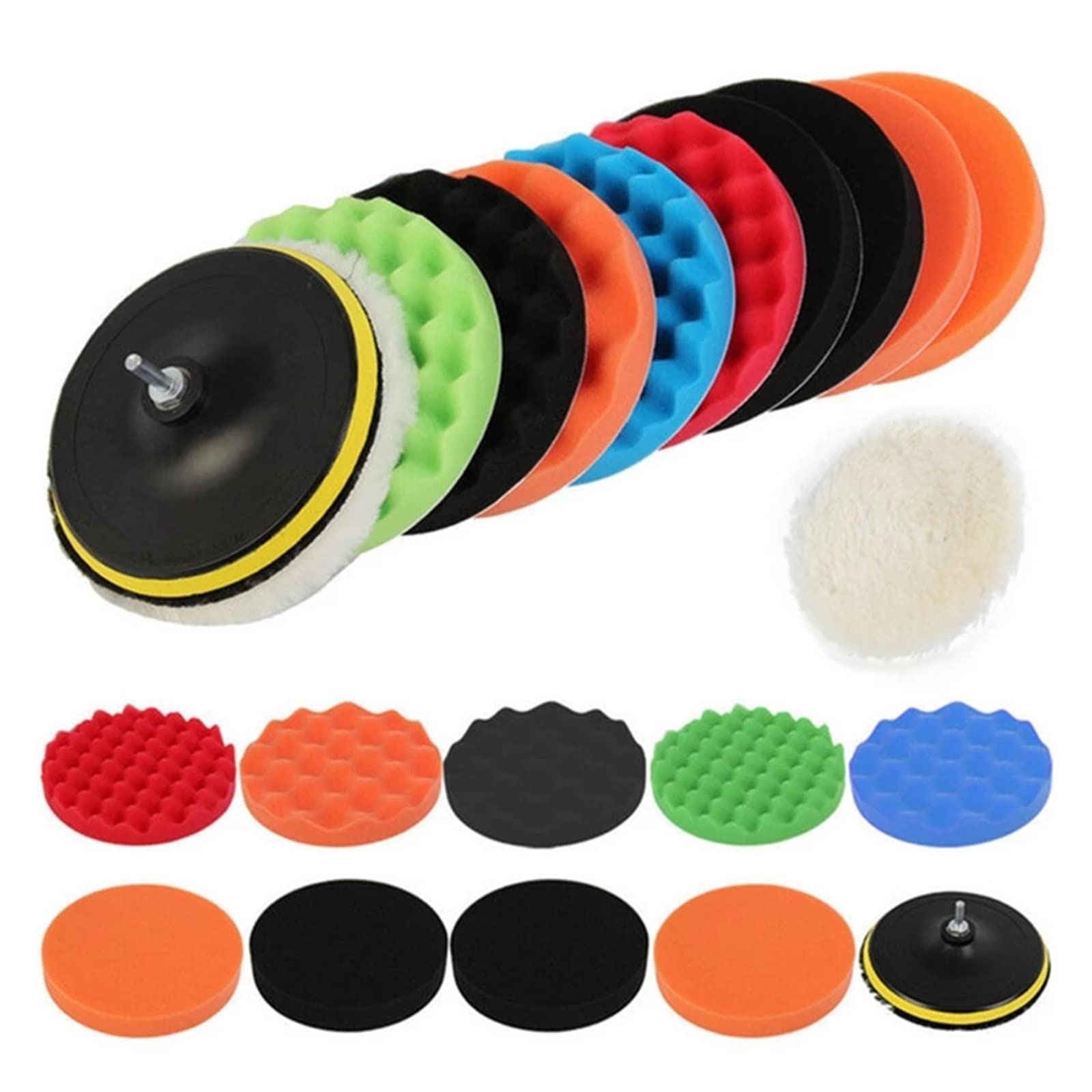 3/4/5/6/7 Pollici Auto Lucidatura Ceretta Spugna Ruota Disco di Lucidatura 12 Pezzi Set Spugna Auto Cura Tampone for Lucidatura Trapano M14 Adattatore Go (Color : 3inchM14)