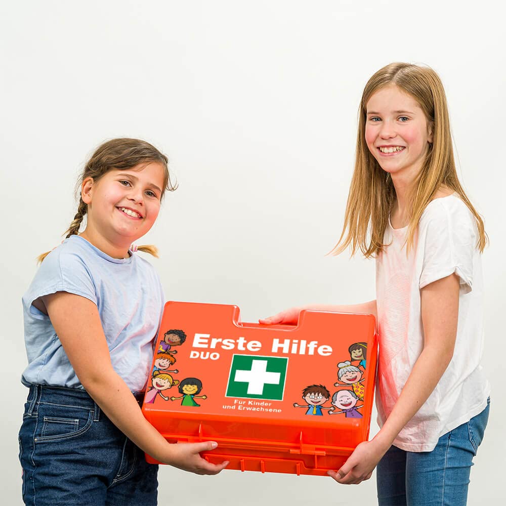 Erste-Hilfe-Koffer DUO Kinder + Erwachsene, orange, 43 x 15 x 33,5 cm, gefüllt aus Kunststoff, Art.-Nr. 609629 | Verbandskasten | Notfallkoffer | Erste Hilfe Kasten
