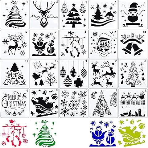 20pcs Christmas Painting Stencils Templates Reusable Plastic Christmas Stencils for Crafts Drawing Painting Spraying Window, Glass, Door, Cards Making 13 * 13cm Cover
