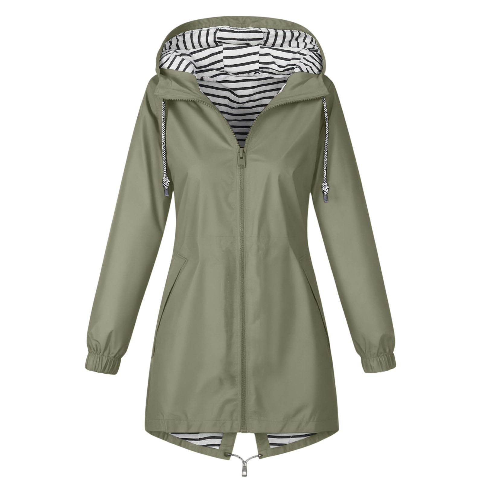 Regenjacke Damen Wasserdicht Atmungsaktiv Softshelljacke Lang Übergangsjacke Einfarbige Outdoor Regenmantel mit Kapuze Funktionsjacke Leichte Gefüttert Windbreaker Große Größen Regenparka S-5XL