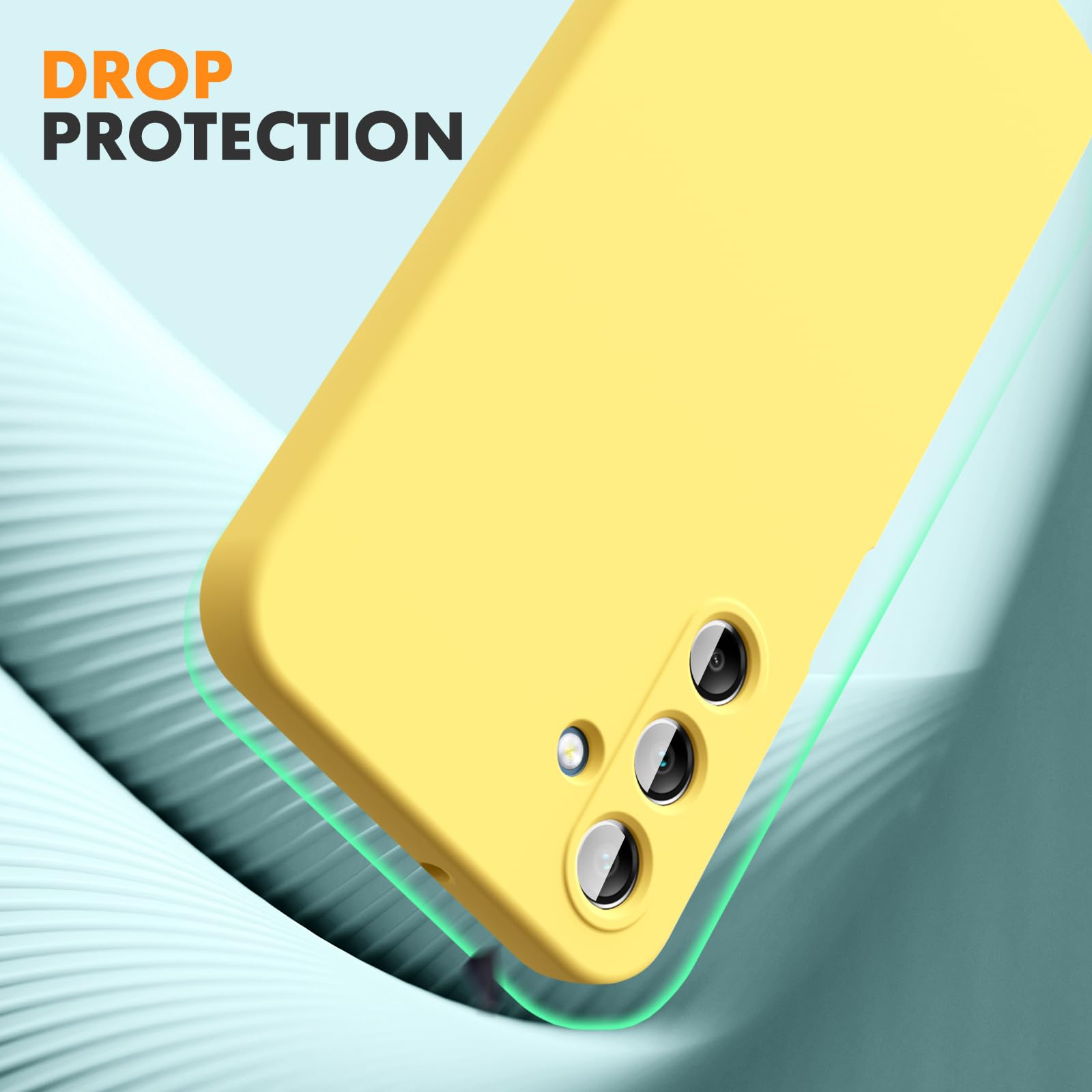 Vansdon Cover Compatibile con Samsung Galaxy A25 5G, 2 Pellicola Protettiva in Vetro Temperato, Gomma Gel di Silicone Liquida Antiurto Custodia - Giallo