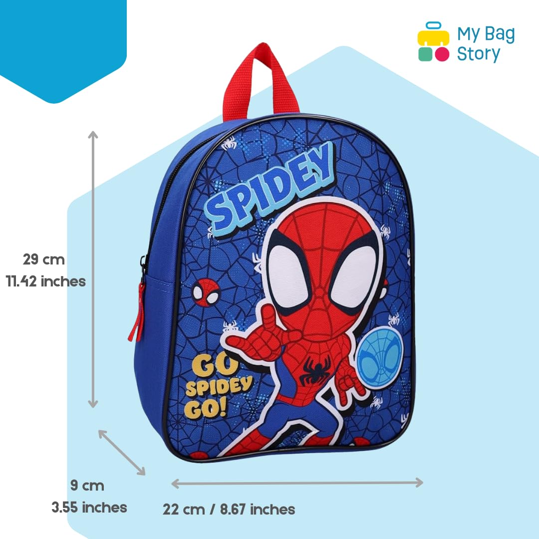 mybagstory Plecak Spidey Blue 29 cm – lekki i wytrzymały – wyściełane regulowane paski na ramię – jedna kieszeń główna – idealny do przedszkola, na czas wolny lub na wycieczki dla dzieci
