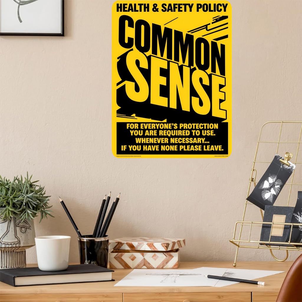 Health & Safety Common Sense Tin Sign, 8x12 Inch Decor