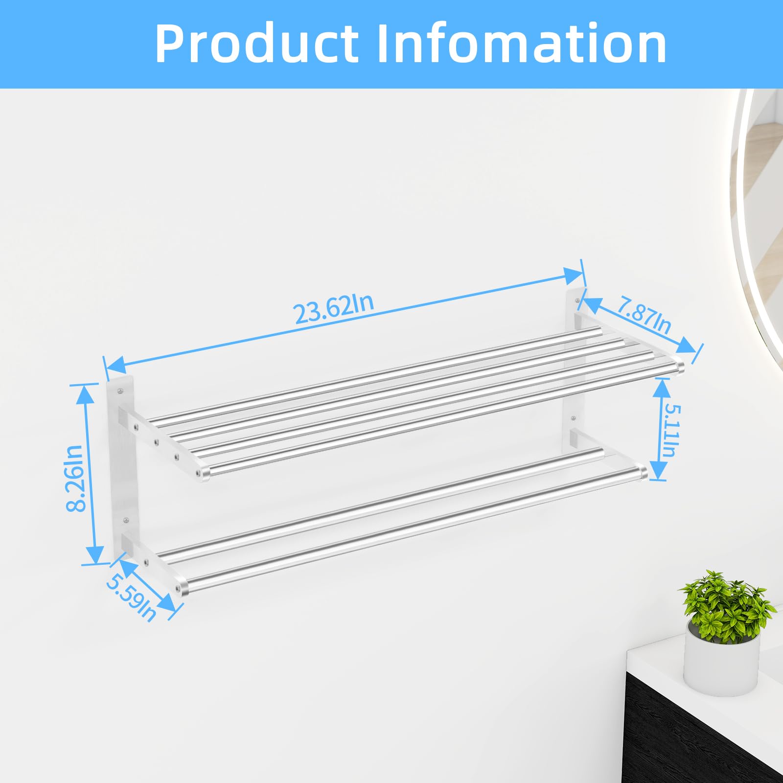 KLJKPA Toalleros de 24 pulgadas para baño, montaje en pared, níquel cepillado | Toallero de 2 niveles con barra de toalla doble, soporte para toallas, almacenamiento de toallas, acero inoxidable