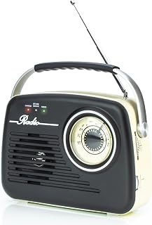Status IONOS TILBURG1PKB4 Retro-FM-Radio, kabellos, 10 m Reichweite, SD/USB-Eingang, 3-W-Lautsprecher, Netz-/Batteriebetrieben, cremefarben und schwarz