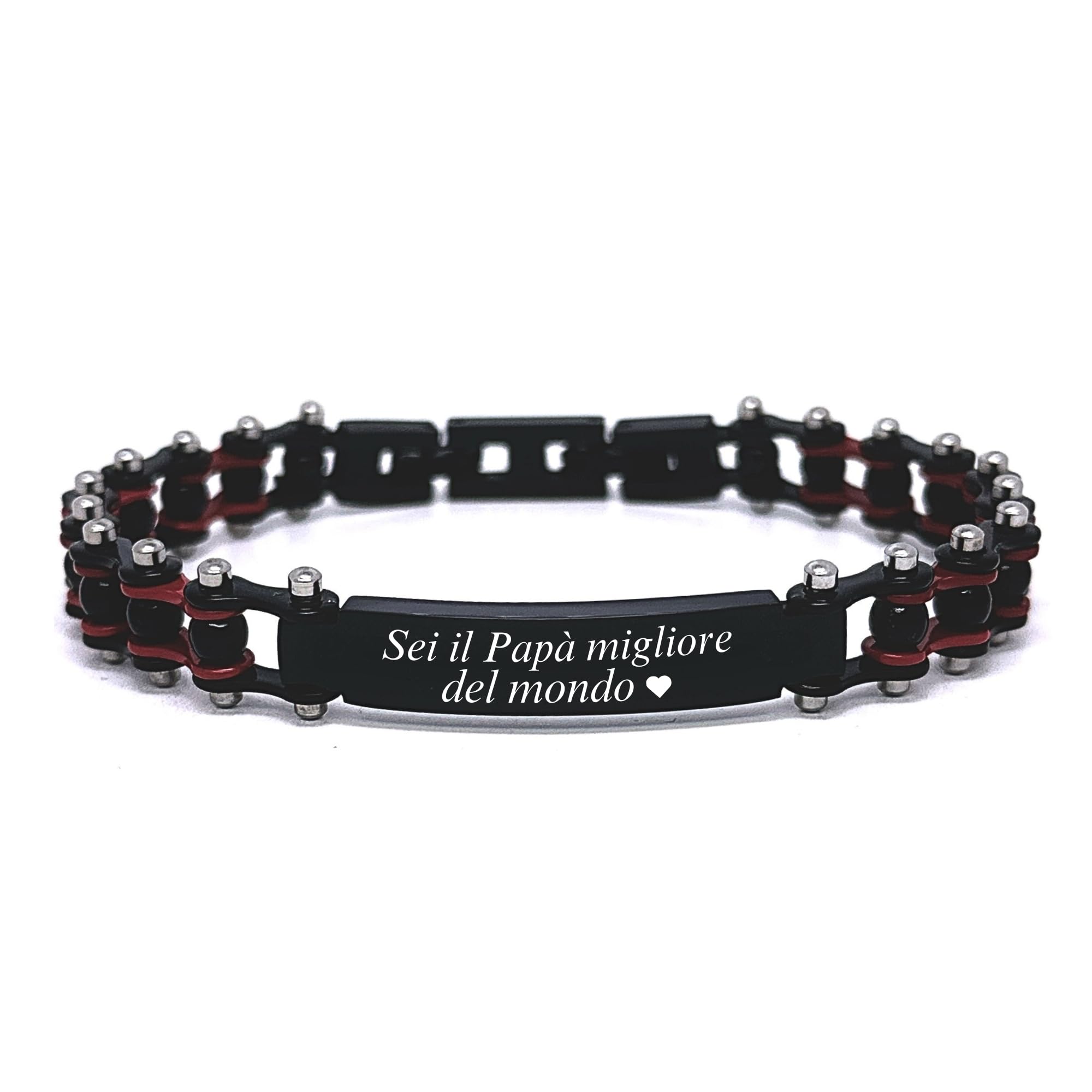 Bracciale Uomo Catena Moto in Acciaio Inox | Gioiello Biker con Colori Squadra di Calcio del Cuore | Regalo Tifosi Sportivi