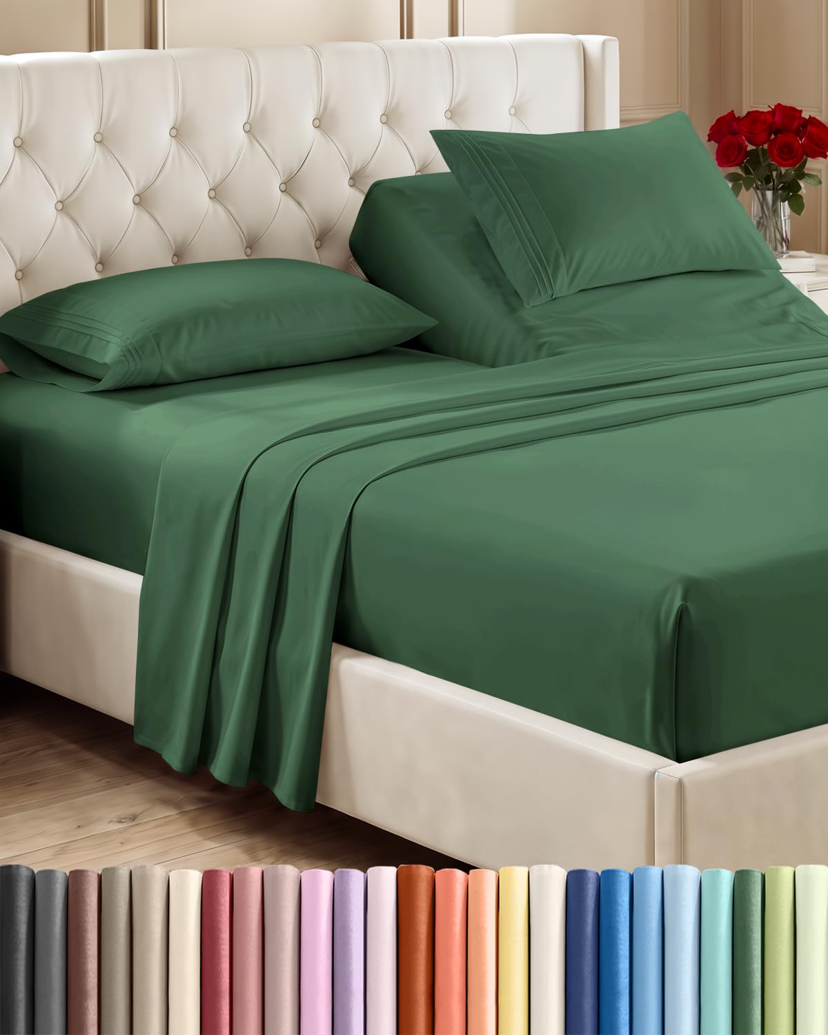 Flex Top Split Head King 4 Piece Sheet Set - Soft &amp; Cooling - Emerald Green