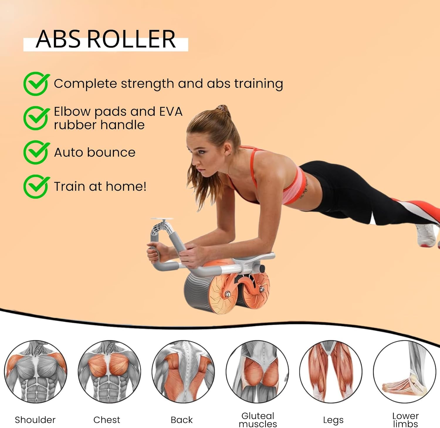 𝗥𝘂𝗼𝘁𝗲 𝗔𝗱𝗱𝗼𝗺𝗶𝗻𝗮𝗹𝗲 con Rimbalzo Automatico Rullo per ABS. Kit per Allenamento a Casa con Ginocchiera e Cronometro Inclusi. Sport per Principianti a Casa