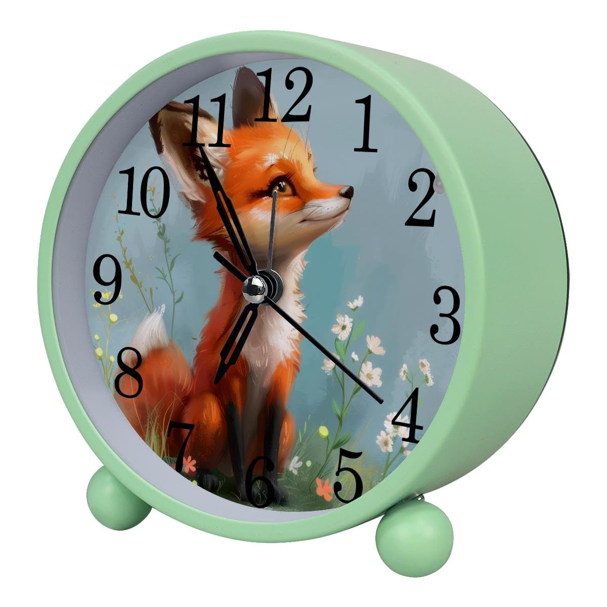 Luoweisi Alarm Clock Fox Flowers, Silent Non-Ticking with Night Light