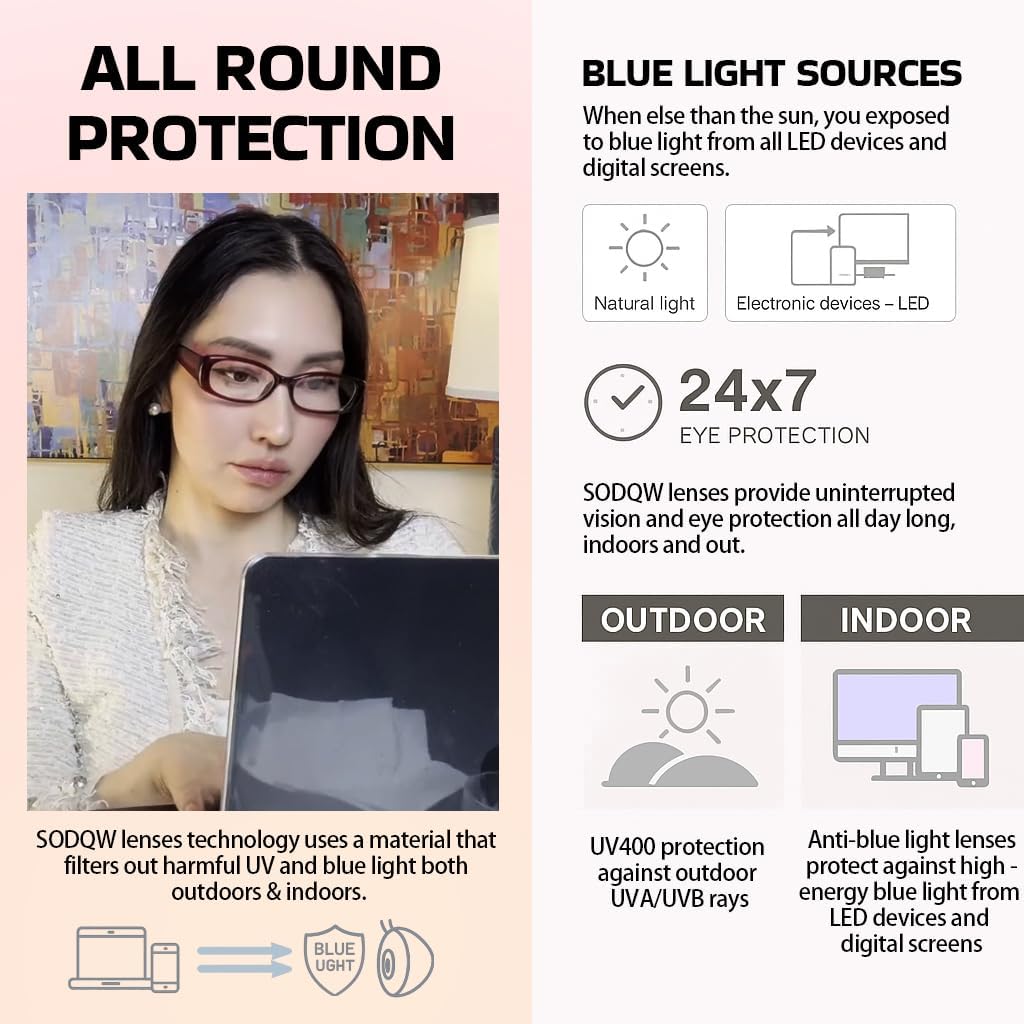 SODQW Rectangle Blue Light Glasses for Women Trendy Small Y2K Office-Siren Bayonetta Fake Glasses with Clear Lens UV400 - Image 6