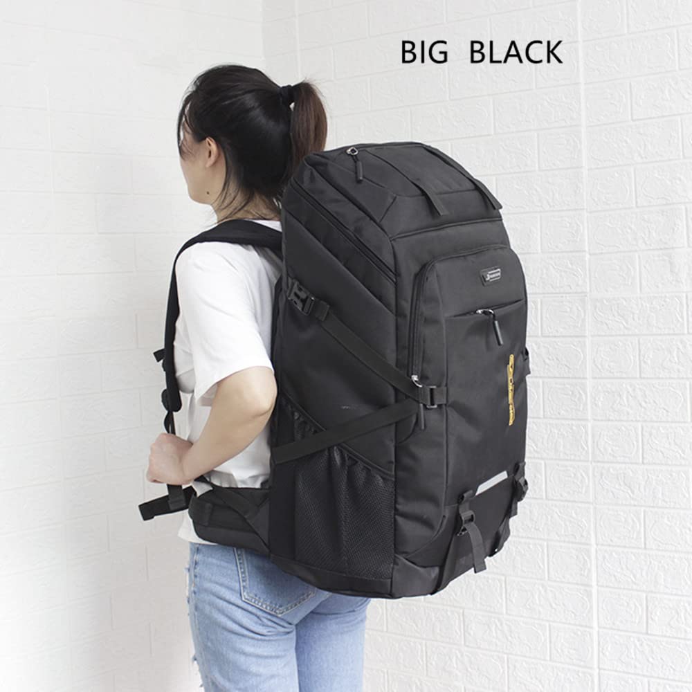 Eysee Backpack Canvas Camping Hiking Backpack Trekking Backpack Water Resistant Rucksack for Men Women, Black, 70L
