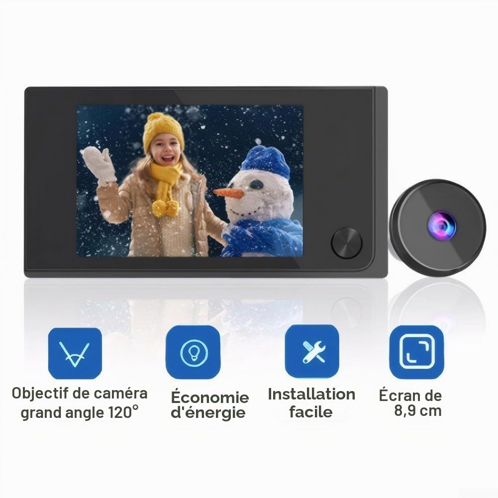 Judas de porte numérique, 720p HD avec vision de 120 degrés, écran intérieur de 3,5 pouces, caméra électronique pour la sécurité à la maison
