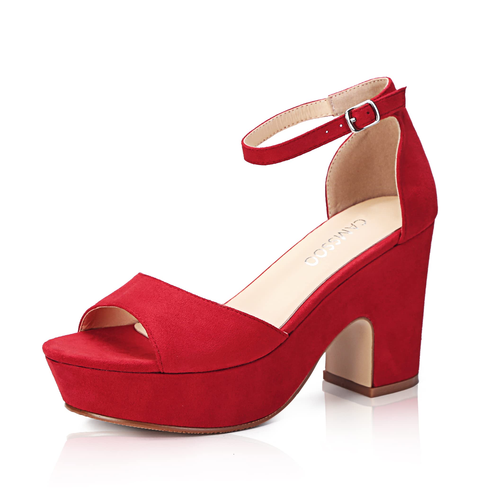 CAMSSOOWomen's Platforms Wedges Sandals Suede Open toe Ankle Strap Fashion Wedding Sexy Dress Block Chunky High Heels Pumps Shoes