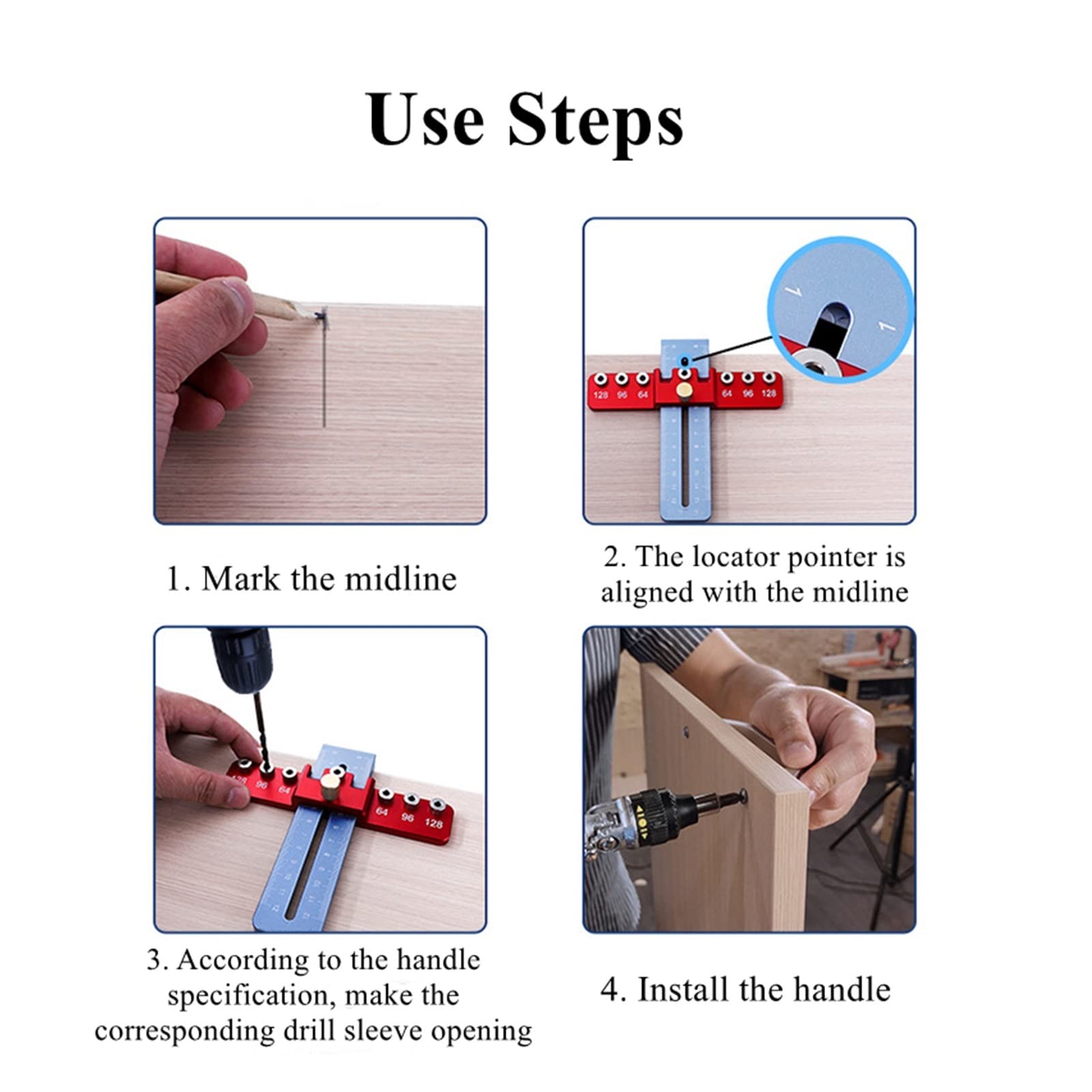 Guida for trapano Modello di localizzatore di punzoni Righello Localizzatore di fori for la lavorazione del legno regolabile for maniglie di armadietti e tiri Strumento di perforazione