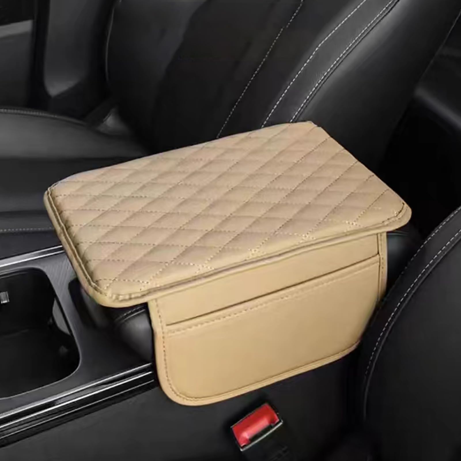Coussin de Boîte D'Accoudoir de Voiture en Cuir PU pour Ford Edge 2009-2014, Tapis de Housse de Console Centrale pour Accoudoir de Voiture, Accessoires Auto,F/Beige