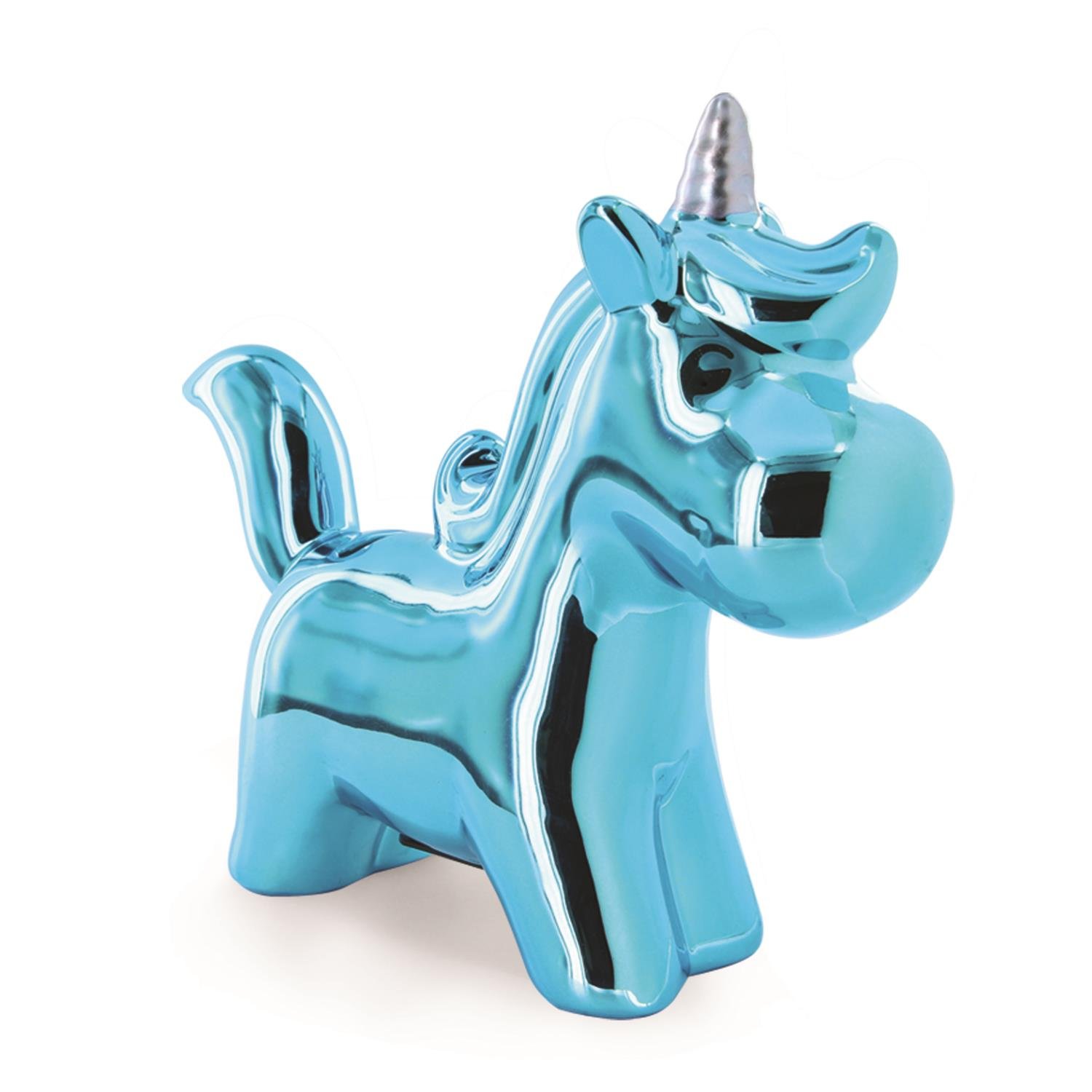 THE REPLICANT Tirelire Licorne Reflets chromés/Colori au Choix : Rose, Bleu, Blanc (Bleu)