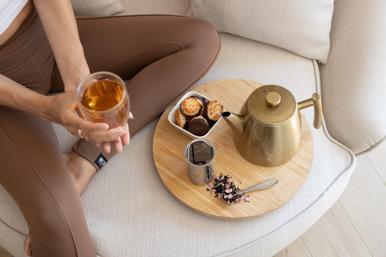 Vaja Trends Théière, 1L doré à Double Paroi en Acier Inoxydable Théière avec Infuseur et Réchaud, Machine à Thé