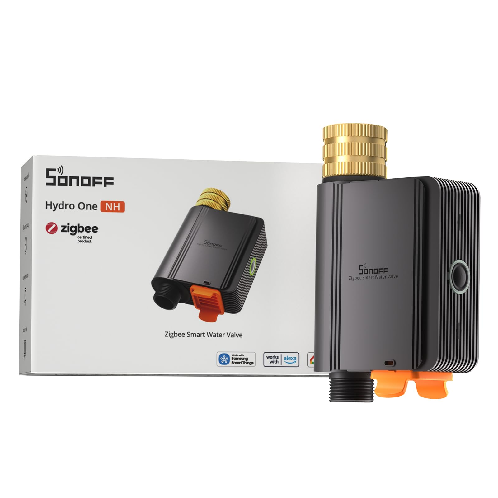 SONOFF SWV-ZFU Hydro ONE Zigbee Smart Sprinkler Timer, Brass Inlet, Weather-Adaptive Scheduling Irrigation Timer with Flow Meter for Garden, 4 AA Powered, Requires Zigbee Hub, Compatible with HA