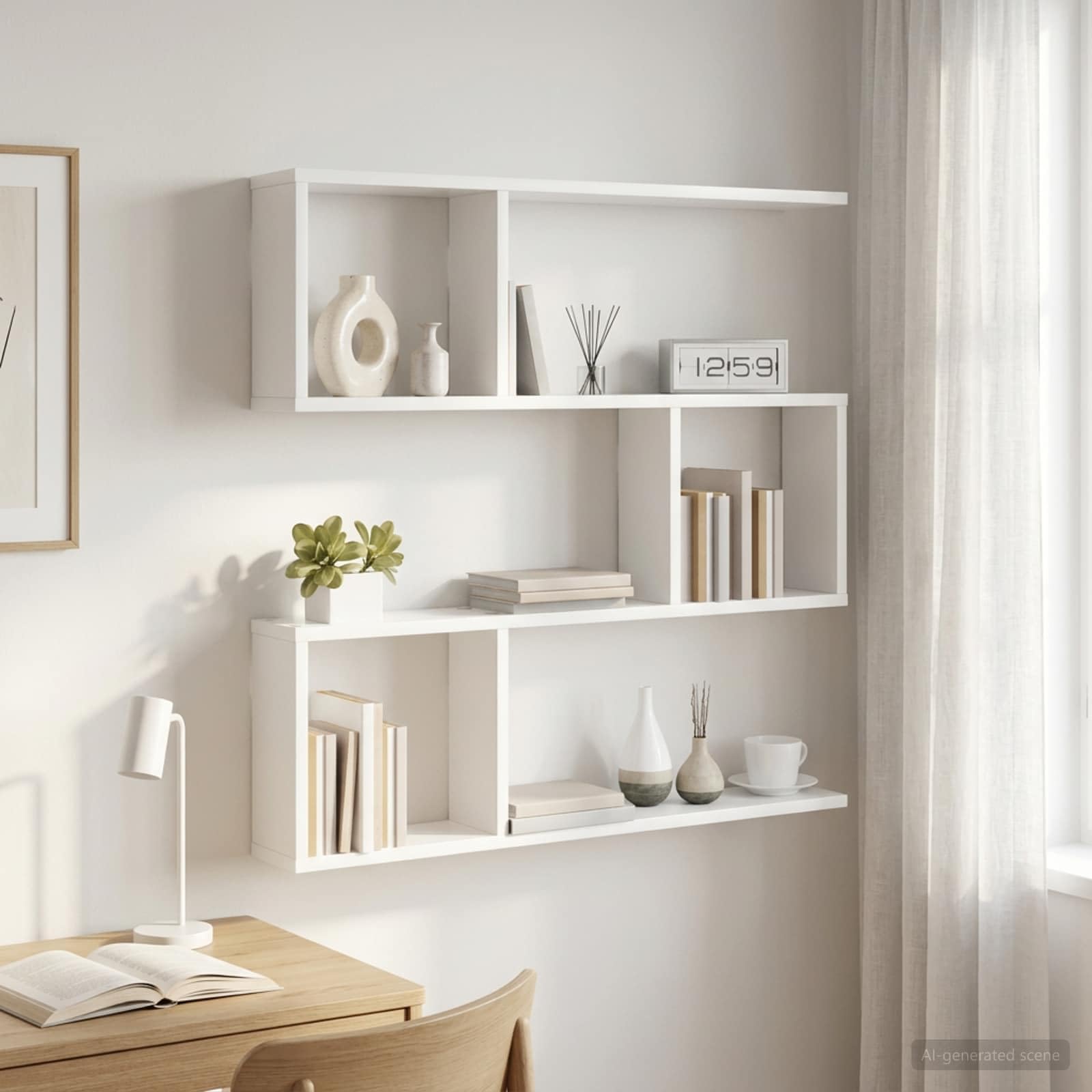 Regał ścienny, biały, z materiału drewnopochodnego, 80 x 12 x 79,5 cm, z 6 półkami, montaż ścienny, uniwersalny regał wiszący do salonu, kuchni i łazienki, nowoczesny system ścienny