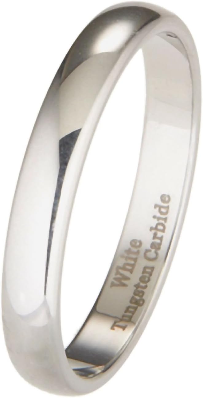 MJ Metals Jewelry 2mm to 10mm White Tungsten Carbide Mirror Polished Classic Wedding Ring